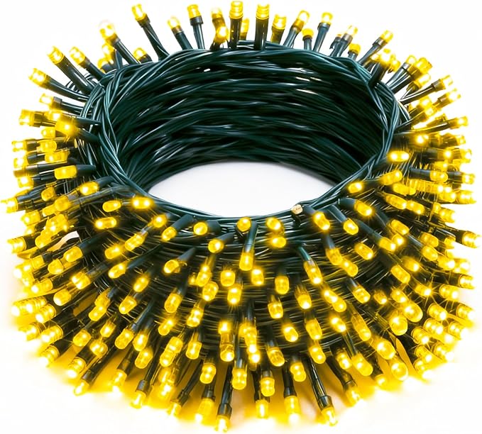 Christmas String Lights, 100 FT 300 LED String Lights Green Wire with Timer 8 Modes, Connectable Waterproof Decoration for Indoor Outdoor Xmas Trees Party Garden Wedding, Warm White
