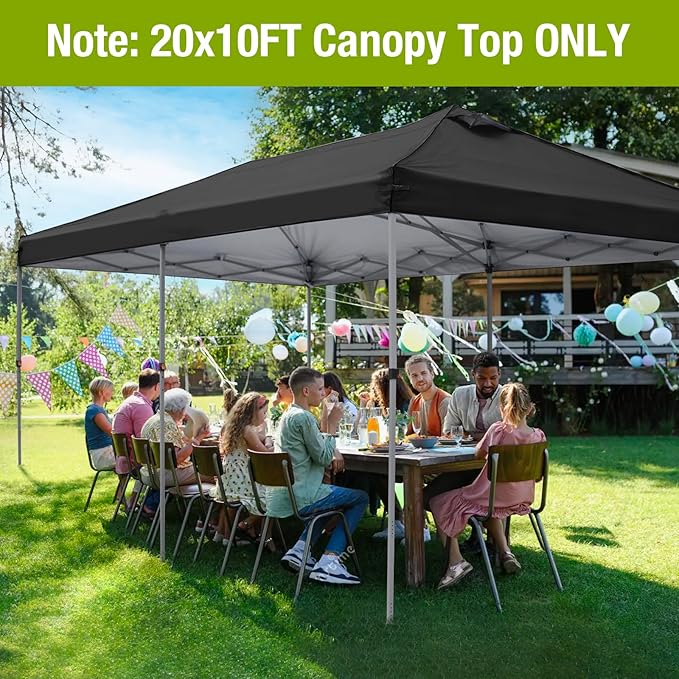 10x20 Canopy Replacement Top Cover with Air Vents for ez up Pop up Canopy Gazebo Tent, with Adjustable Strap, Waterproof & Anti-UV for Outdoor Shade (Frame Not Included) (Black)