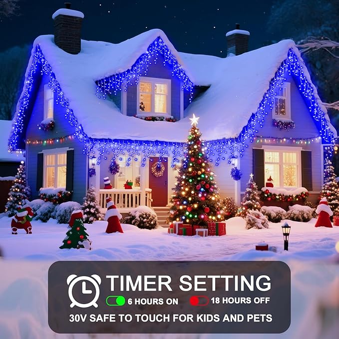 66 Ft String Lights for Outside, 640 LED Christmas Lights Outdoor Plug in, Christmas String Lights with 8 Modes & Timer for Holiday, Party, Wedding, House, Patio, Outdoor Decor(Blue)