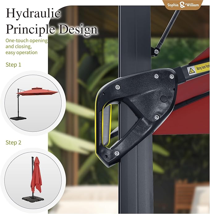 Sophia & William 12ft Cantilever Patio Umbrella with Base, Large Rectangular Umbrellas with 360-degree Rotation, Aluminum Pole for Garden Pool Backyard, Red