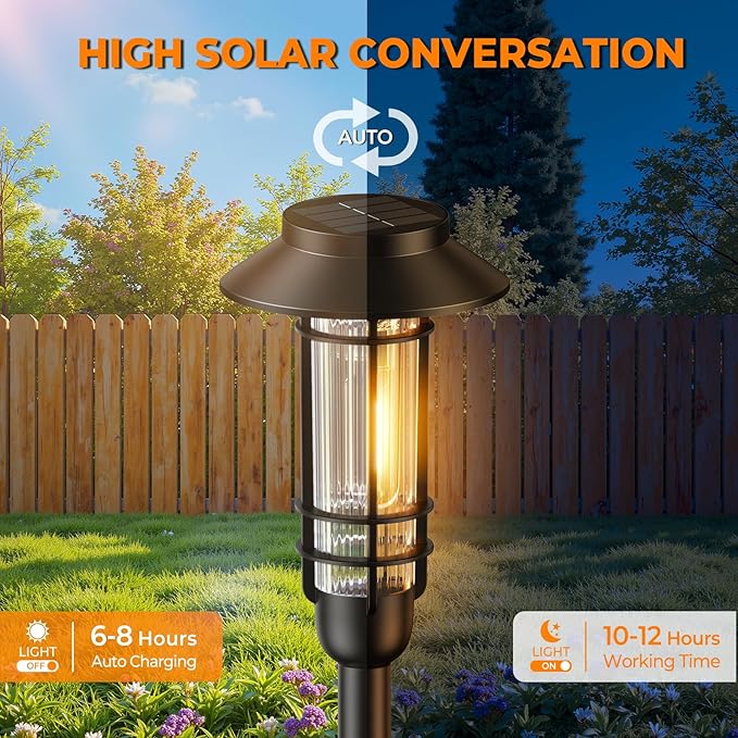 4 Pack Solar Pathway Lights Outdoor, Upgraded Bright Solar Powered Garden Light Outside, Waterproof Outdoor Lighting for Landscape Lawn Patio Yard Path Driveway Walkway Decor, Warm White