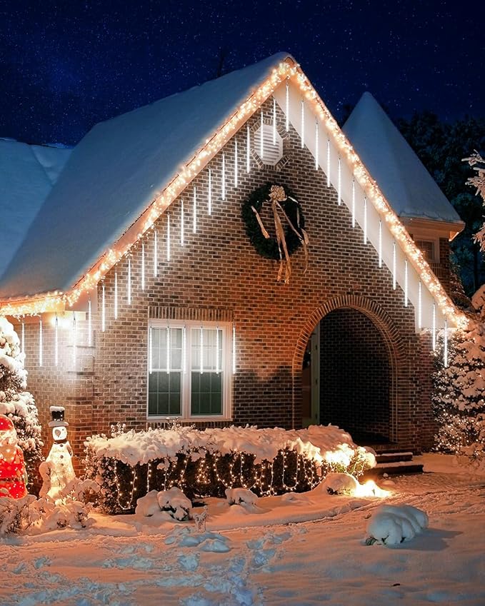 White 10 Tube 240 LED Raindrop Meteor Shower Icicle Lights with Timer Function for Holiday Party Christmas Decorations