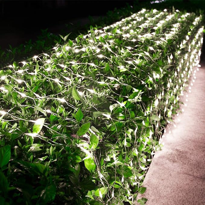 Joomer Christmas Net Lights - 12FT x 5FT 360 LED Plug-in Mesh Lights, Waterproof with 8 Modes, Timer, Connectable for Bushes, Trees, Garden, Outdoor Christmas Decor (Clear Wire, White)