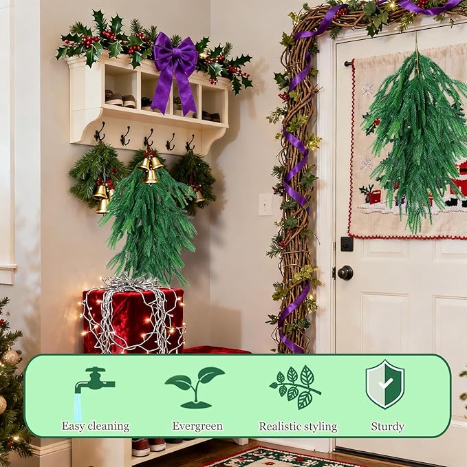 Grever 2 Pcs Artificial Christmas Swag, 28 Inch Faux Teardrop Norfolk Swag Real Touch Fake Pine Needles for Indoor and Outdoor Fireplace, Mantle, Door, Windows, Table, Stairs, Wall and Holiday Decor