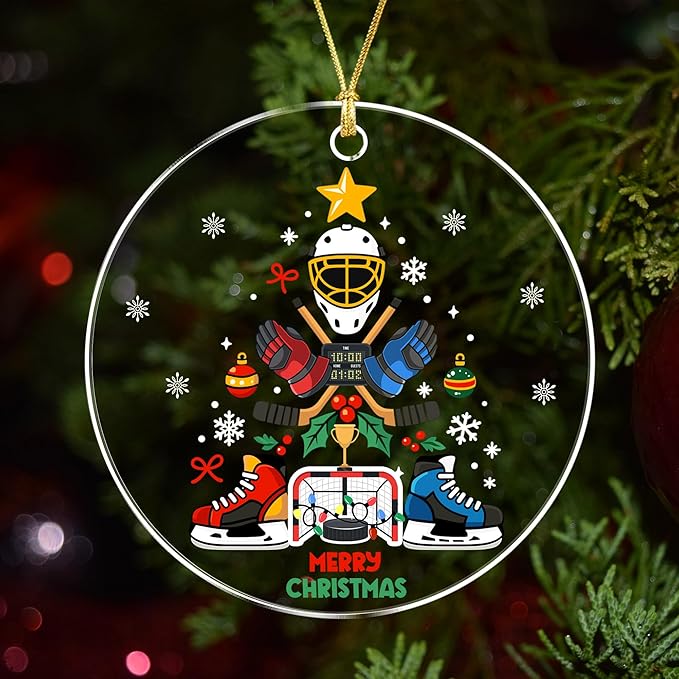 Hockey Christmas Ornament 2025 – Funny Ice Hockey Ornament for Players, Coaches, Fans – Hockey Ornaments for Christmas Tree – Field Hockey & Goalie Gear Gift for Teens, Boys, Men