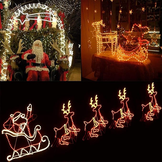 SURNIE LED Rope Lights Outdoor Warm White, Waterproof 10FT Cuttable 3000K Soft Lighting Indoor 110V Flexible Clear Tube for Bedroom Outside Garden Deck Patio Camping Decor, Not Flat Strip