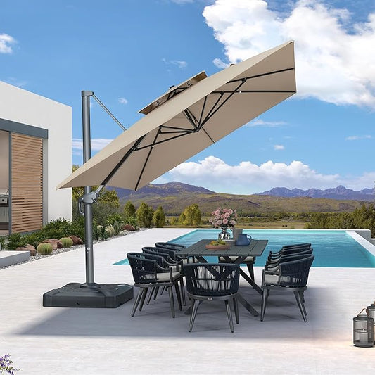 PURPLE LEAF 10' X 13' Double Top Cantilever Patio Umbrella Deluxe Large Outdoor Umbrella Rectangle Offset Umbrella with Fade Resistance for Garden Deck Pool Patio, Sand Dune