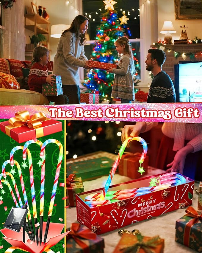 Anordsem Solar Christmas Decorations Outdoor: 21" Candy Cane Stake Lights 24 Pack - Waterproof LED 8 Colorful Lighting Models for Yard Garden Pathway Xmas Decor - 2026 New Year Gifts for Homeowners