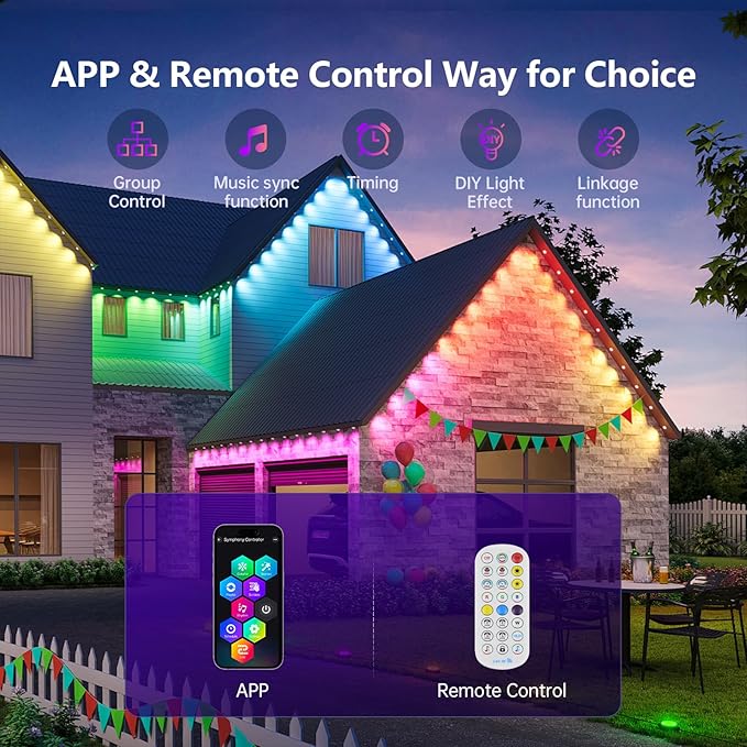 RGB Permanent Outdoor Lights 50ft 30 LEDs - Outdoor Lights under Eave for House Decoration with App Control &Remote,Smart Lighting Support with Alexa & Google Assistant for Party, Halloween,Christmas