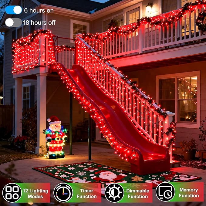 750 LED 240FT Christmas String Lights Outdoor, 12 Pro Modes and Timer Memory & Brightness, Plug in Waterproof Dark Green Wire Twinkle Light for for Xmas Yard Tree Wedding Party Decor (Red)