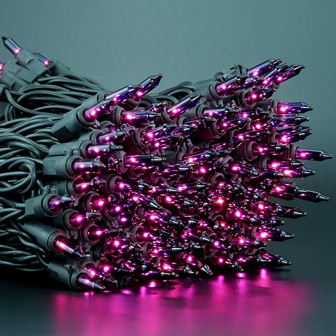 YULETIME 200 Purple Halloween Lights with Black Wire, Pack of 2 Sets 33 ft 100 Count UL Certified Christmas String Lights (Purple)