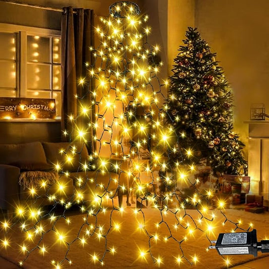 Easy Christmas Tree Lights Indoor Outdoor, 420 LED Christmas String Lights 6.6FT x 12 Lines with 8 Modes & Timer, Waterproof Twinkle Lights Plug in for 6FT Xmas Tree Christmas Decoration (Warm White)