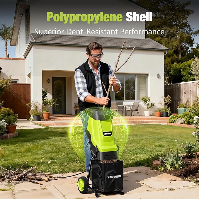 Wood Chipper, 15-Amp 1.8 Cutting Diameter Electric Wood Chipper & Shredder with 50L Collection Bag, Efficient Mulcher for Easy Clean up Ideal for Yard Waste and Branches