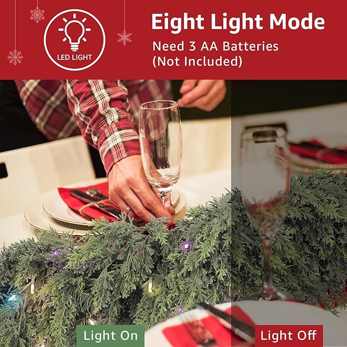 Cedar Christmas Garland for Mantle - Decorations with Lights 6 ft Realistic Lighted Faux Pine Garlands for Xmas Home Decoration Indoor Stairs Railing Fireplace Outdoor 6ft Prelit Garland Door Decor