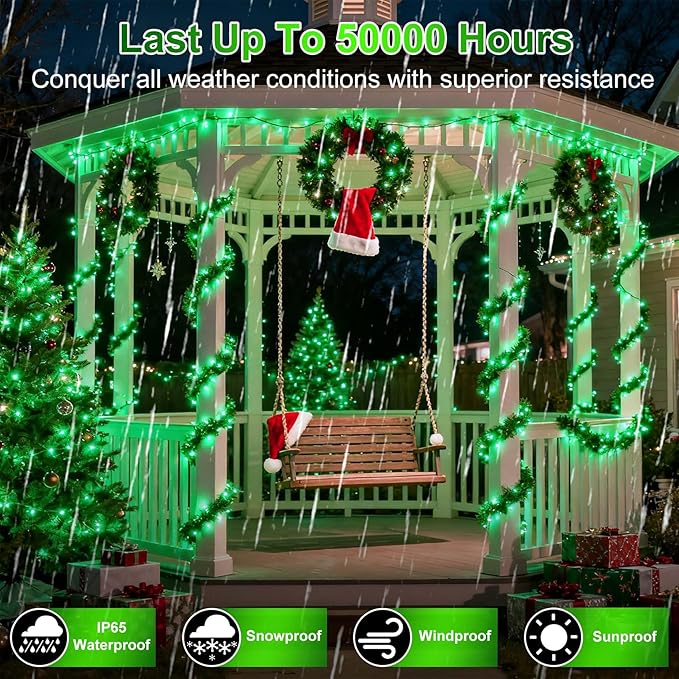 750 LED 240FT Christmas String Lights Outdoor, 12 Pro Modes and Timer Memory & Brightness, Plug in Waterproof Dark Green Wire Twinkle Light for for Xmas Yard Tree Wedding Party Decor (Green)
