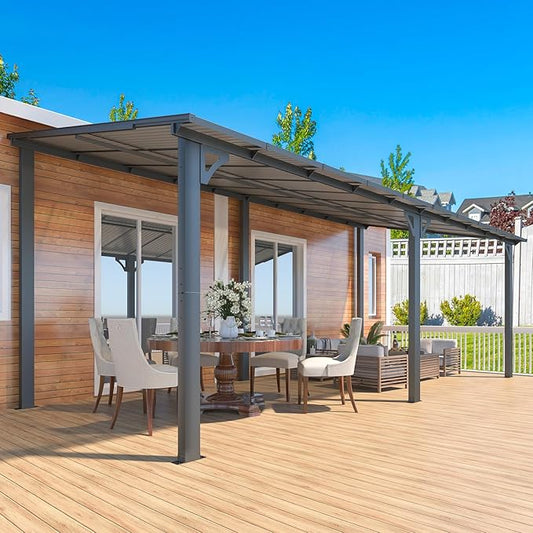 AECOJOY 20' x 8' Outdoor Gazebo for Patio, Large Wall-Mounted Hard Top 8x20 Lean to Metal Gazebo Shelter Pergolas and Gazebos Clearance with Patio Roof, Heavy Duty Awnings for Patio, Decks