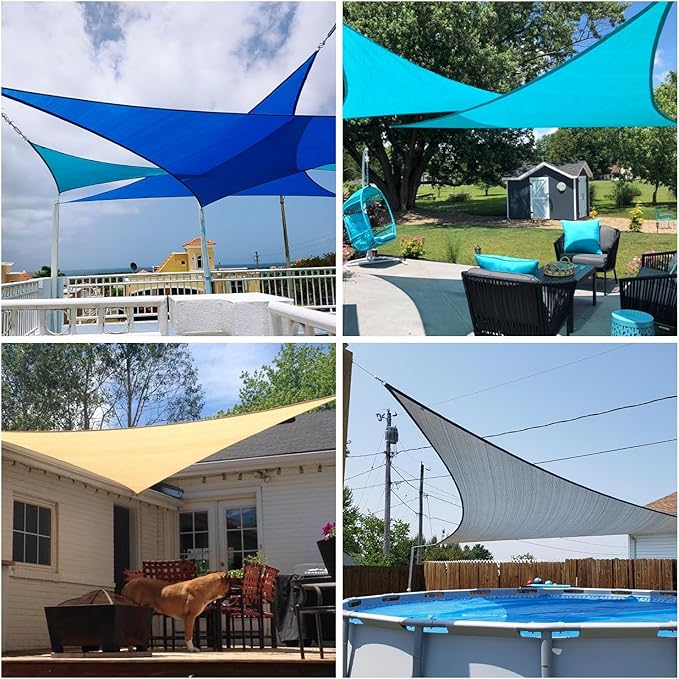Patio Paradise 24' x 24' x 23'10" Sun Shade Sail Triangle Canopy, Permeable Shade Cloth Fabric Sunlight Block Patio Cover HDPE Deck Awning for Outdoor Backyard Pergolas Roof Shading, Sand