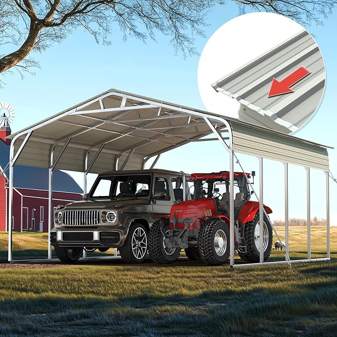 Quictent Heavy Duty 20x20 FT Vertical Roof Metal Carport, Pre-Drilled All Weather 2 Car Shelter for RV, Vehicles & Farm Equipment