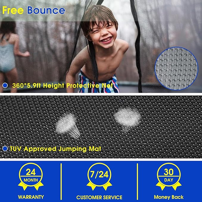 SKYUP 2026 Upgraded 8 10 12 14 15 16 FT 1500lbs Tranpoline for Kids and Adults with Light+Sprinkler+Socks, Recreational Tranpoline with Basketball Hoop, Ladder, ASTM Approved Tranpoline for 7-10 Kids