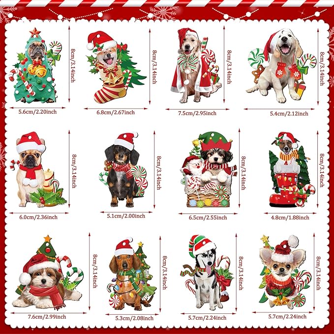 Qunclay 36 Pcs Dog Christmas Tree Ornaments Wooden Dog Christmas Tree Decorations Rustic Xmas Puppy Hanging Ornament Decorative Puppy Wood Pendants for Home Fireplace Holiday Xmas Party Decor