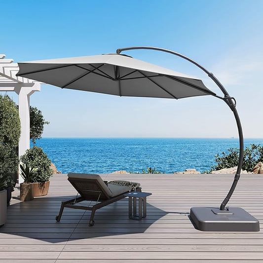 LAUSAINT HOME Outdoor Patio Umbrella, Curvy Cantilever Umbrella, Heavy Duty Offset Hanging Umbrella with 360° Rotation for Market, Pool, Garden, Backyard