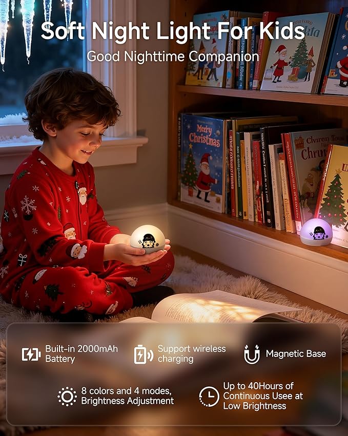 ZEEHOO Santa Night Light, Christmas LED Atmosphere Lamp with Santa Silicone Cover, Portable Wireless Egg Lamp for Xmas Decoration, Dimmable Bedside Night Light, Kids Gift, Christmas Lights for Room