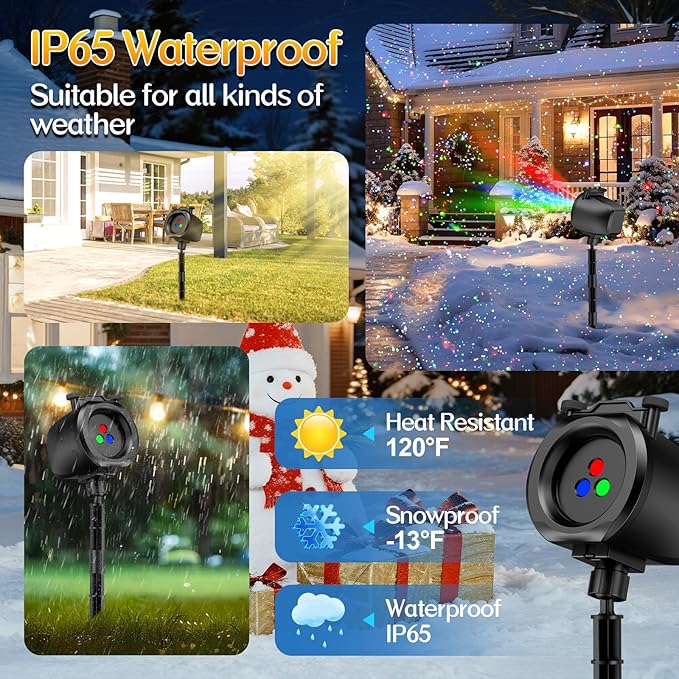 Christmas Lights Projector Outdoor, 2-in-1 Holiday Light Projector with 4 Slides & 8 Brighter HD Patterns, Moving RGB Firefly Effects Light for Christmas Decorations, Halloween, Yard & Garden