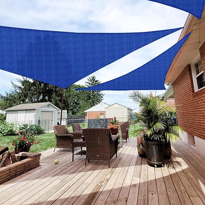 Patio Paradise 5' x 5' x 5' Sun Shade Sail Triangle Canopy Shade Cloth Fabric Sunlight Block Patio Pergola Cover HDPE Deck Awning for Outdoor Backyard Roof Shading, Blue