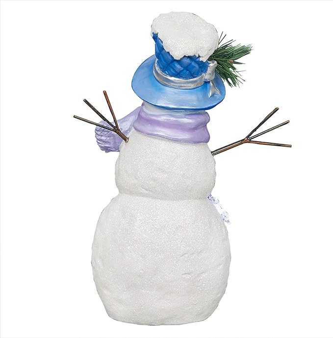 Alpine Corporation 14”H Lavender Winter "Let It Snow" Snowman Statue with Fading LED Lights, Christmas Decor
