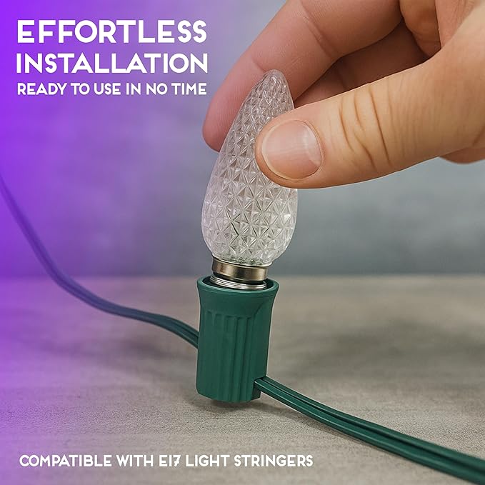 HLO Lighting Set of 25 Purple c9 Faceted LED Christmas Light Bulbs for Indoor & Outdoor Use | Durable Replacement Bulb