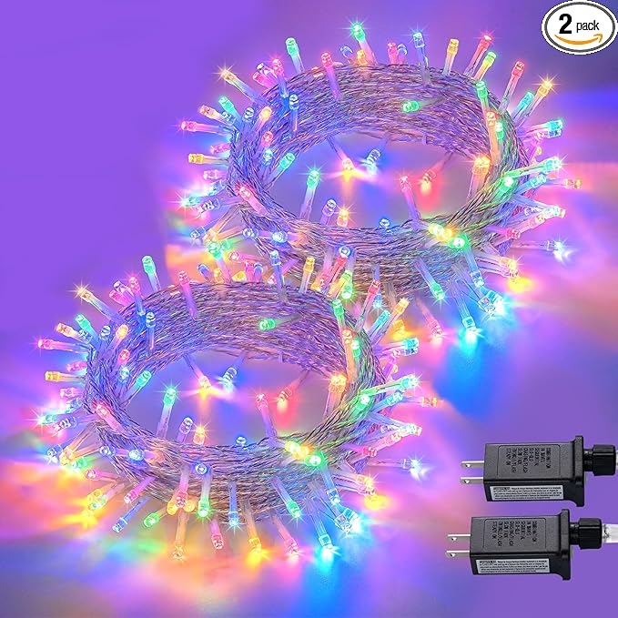 JMEXSUSS 2 Pack 100LED Multicolor String Lights Indoor, 33 Ft Connectable Multicolor Christmas Lights Outdoor Waterproof, 8 Modes Colorful String Lights Plug in for House Tree Party