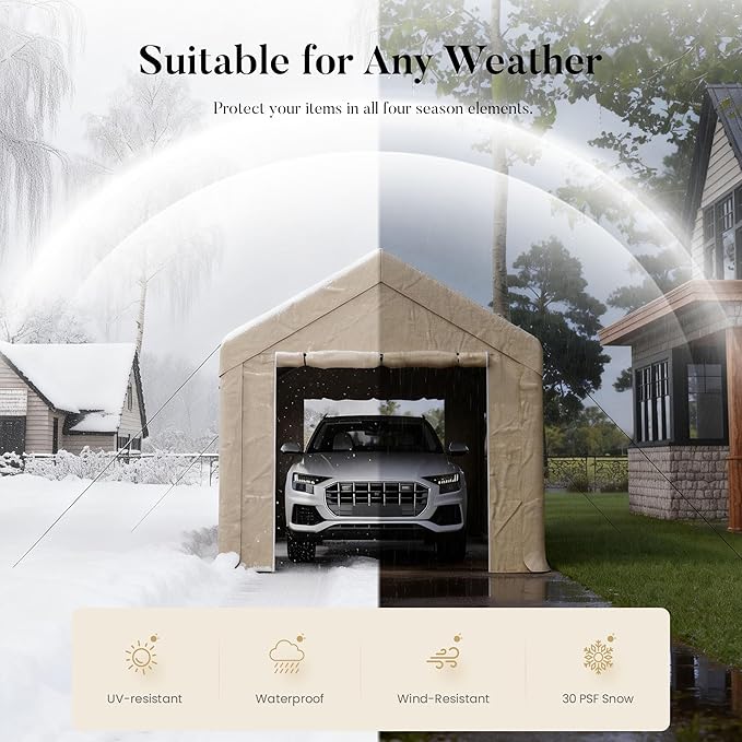 10x20ft Heavy Duty Carport, Reinforced Frame, Weatherproof Canopy with Roll-up Ventilated Windows & Sidewalls, Easy Assembly Portable Car Shelter for Garage/Storage/Party
