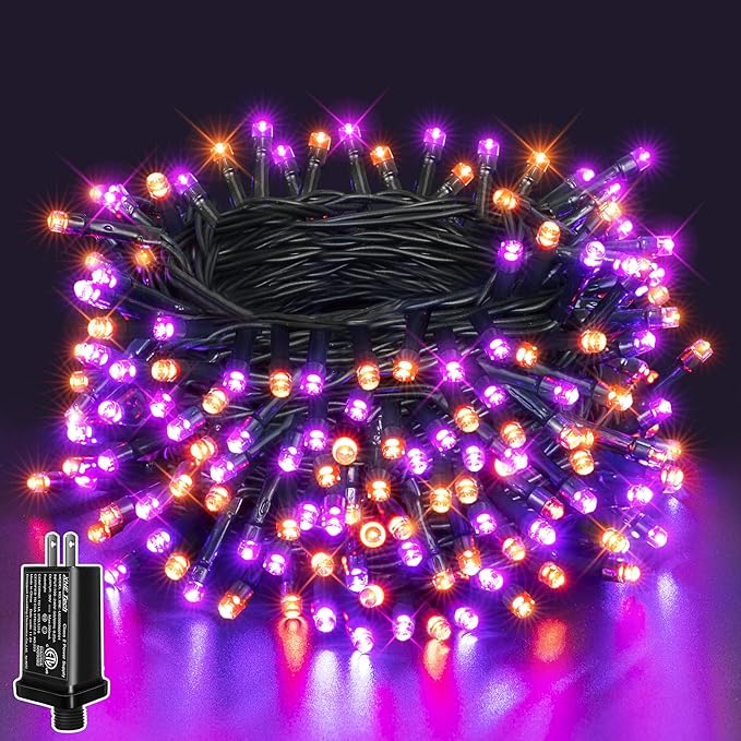 33FT 100 LED Halloween Lights, Orange + Purple Halloween Lights Outdoor with 8 Lighting Modes, Waterproof String Lights for Halloween Christmas Outdoor Party Yard Garden Decoration
