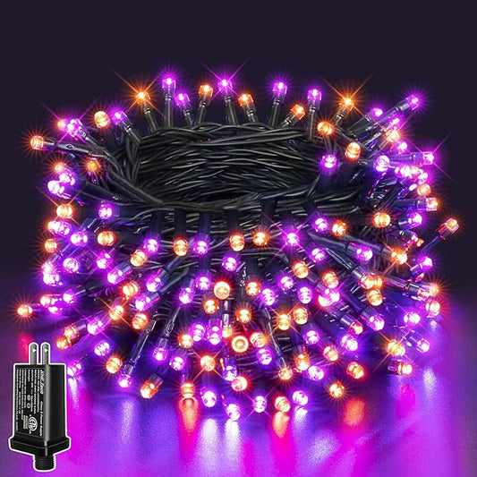 33FT 100 LED Halloween Lights, Orange + Purple Halloween Lights Outdoor with 8 Lighting Modes, Waterproof String Lights for Halloween Christmas Outdoor Party Yard Garden Decoration