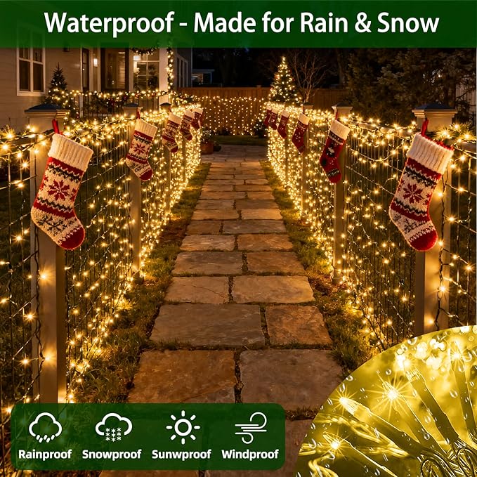 1500 LED Chrstmas Lights, 470ft Outdoor Christmas String Lights with 12 Modes, Warm White LED String Lights with Timer Dimmable Waterproof for Tree Fence Garden Xmas Patio Wedding Party Decorations