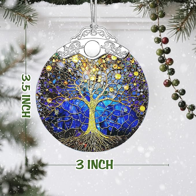 Tree of Life Stained Glass Ornament, Christmas Ornaments – Christmas Tree Decor, Holiday Decor, Xmas Stocking Stuffers, Gift Idea, Gifts for Coworker, Friend, and Family