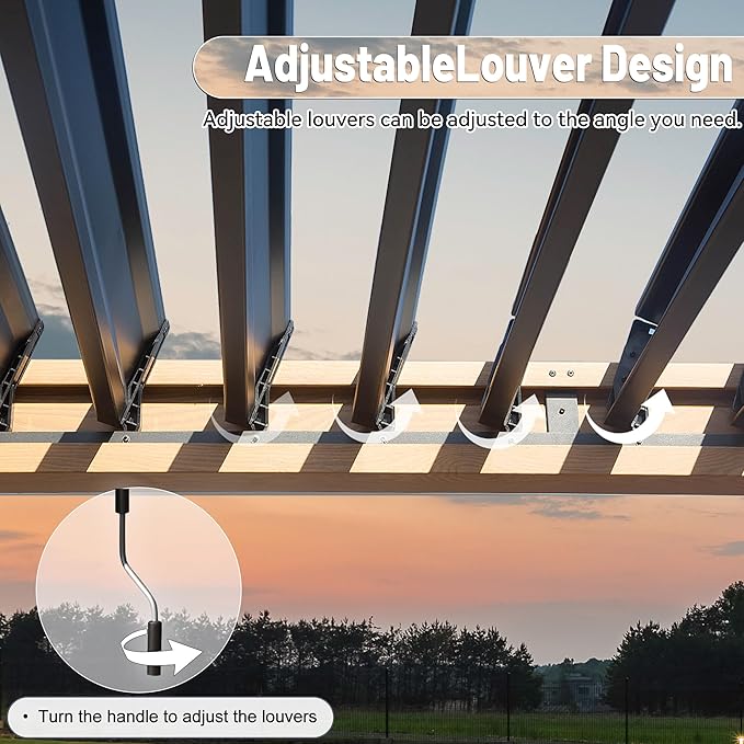 10’ x 13’ Louvered Pergola, Outdoor Pergola Aluminum Frame with Adjustable Rainproof Metal Roof, Permanent Sun Shade with Drainage System for Backyard, Garden and Lawn (Wooden Grain)