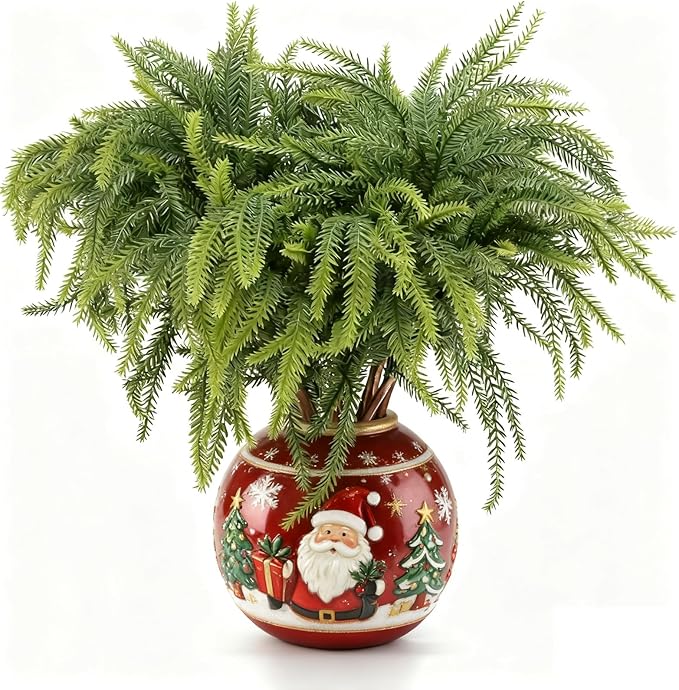 12 Pcs Christmas Norfolk Pine Stems Artificial, 18 Inch Real Touch Faux Norfolk Branches for Vase Fillers, Fake Greenery Pine Picks for DIY Christmas Decorations
