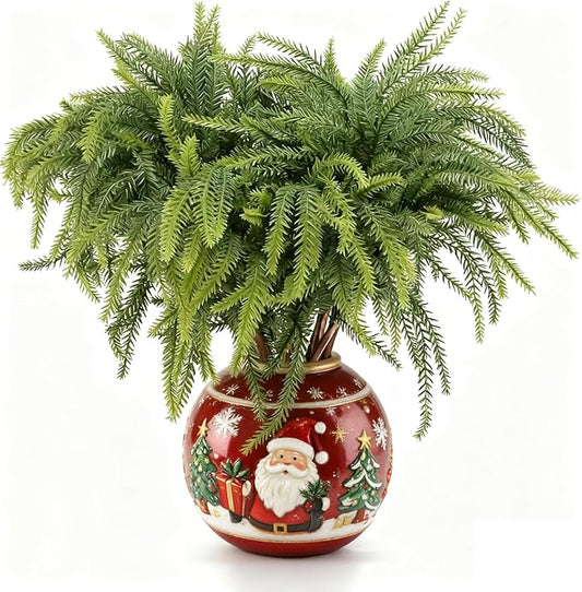12 Pcs Christmas Norfolk Pine Stems Artificial, 18 Inch Real Touch Faux Norfolk Branches for Vase Fillers, Fake Greenery Pine Picks for DIY Christmas Decorations