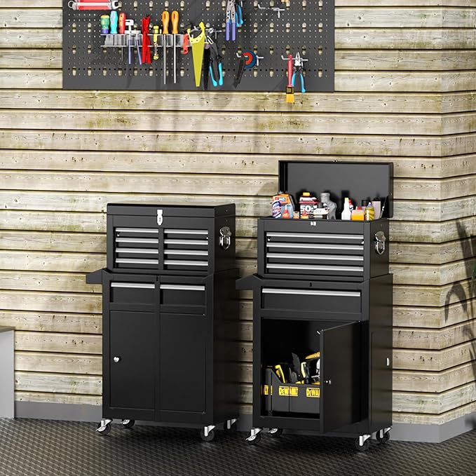INTERGREAT Rolling Tool Chest, 5-Drawer Tool Box Organizer w/Lockable Wheels & Sliding Drawers & Detachable Top, Tool Storage Cabinet for Garage Workshop (Black)