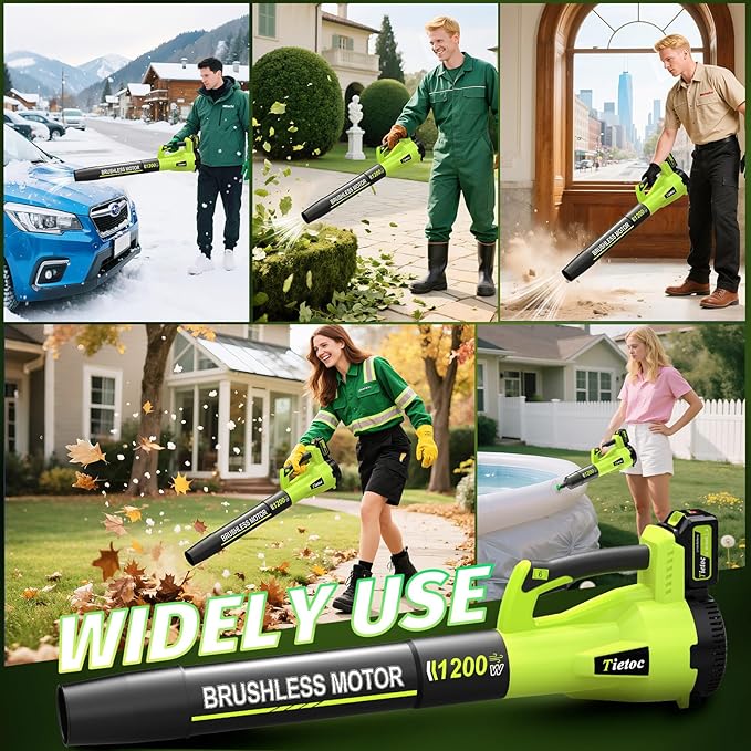 Tietoc Leaf Blower Cordless with 2¡¿5.0Ah Battery and Fast Charger,1200W Handheld Blower for Lawn Care,6 Speed Powerful Electric Leaf Blower for Snow Removal,Patio,Dust,Car Blowing Water