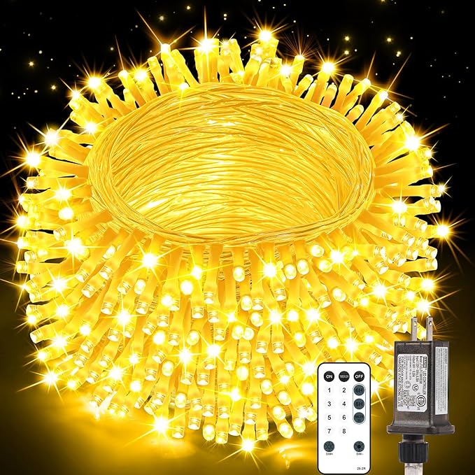 Christmas Lights String Outdoor Indoor, 300 LED 108FT Warm White Xmas Tree Decorations Lights, Plug in Twinkle Fairy Light with Remote Timer Dimmable for Room Yard Holiday Party Wedding Camping Decor