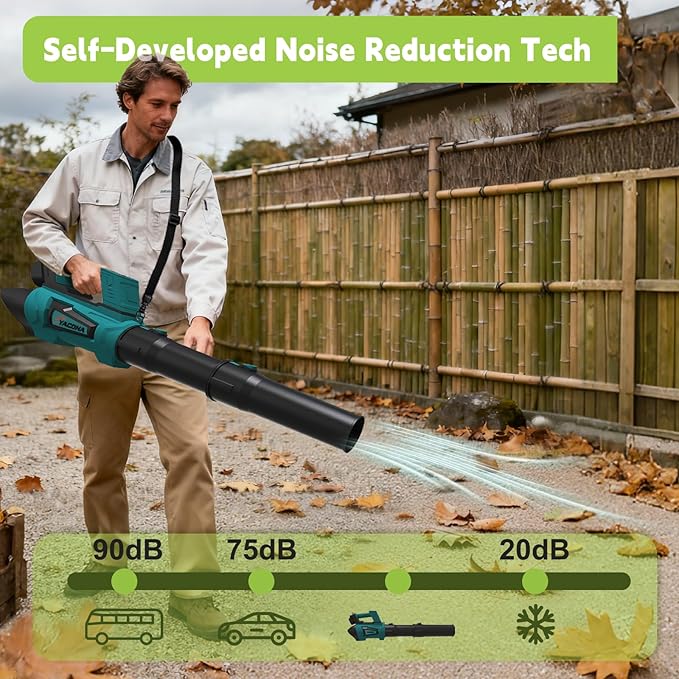 Leaf Blower Cordless Brushless with 6Ah Battery*2 and Charger, Strap, 21V Quiet 6-Speed Electric Leaf Blower with Display for Lawn Care, Leaves & Snow(Blue)