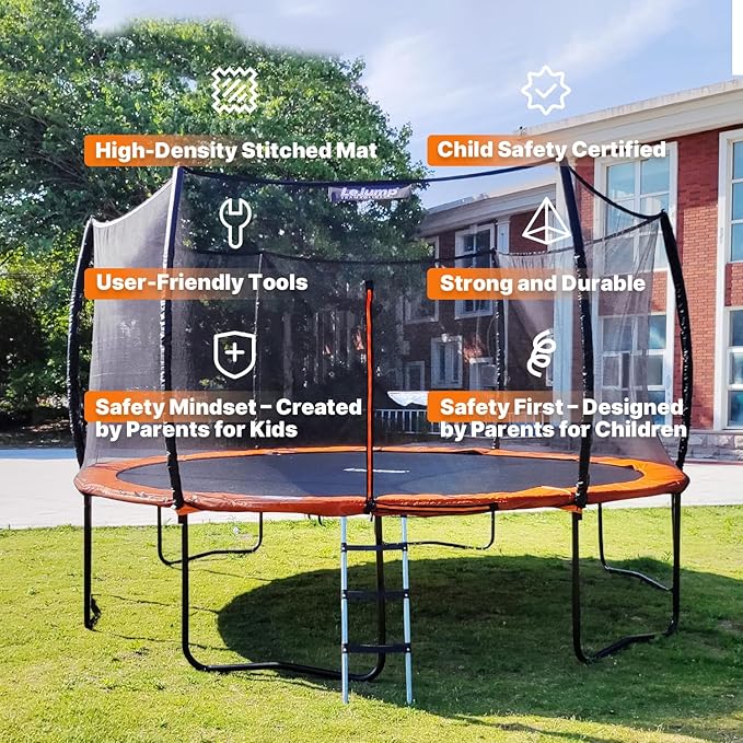 LeJump Outdoor Springless Trampolines 14FT 10FT Non-Spring ASTM Approved Recreational Big Trampoline with Enclosure Net Best Choice Outdoor Trampoline for Adults and Kids