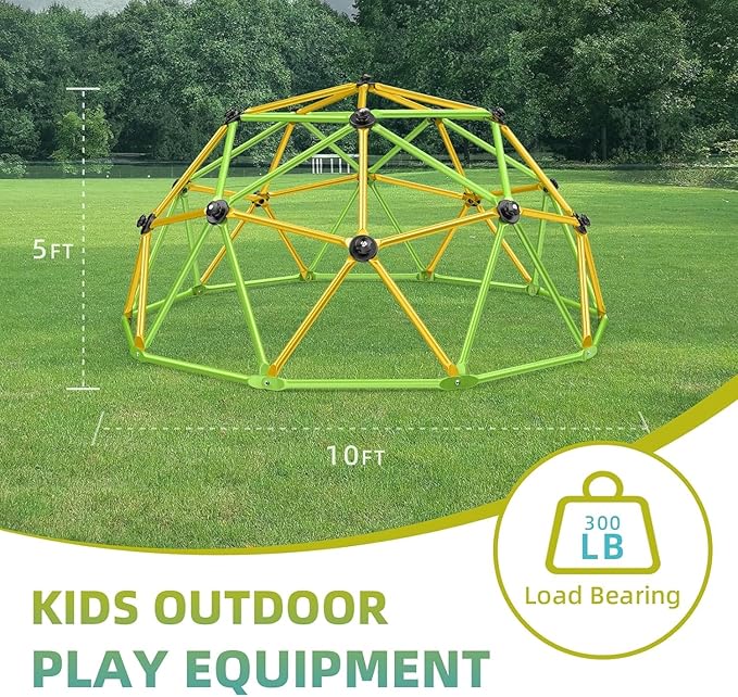 Easyego Climbing Dome, 10FT Jungle Gym with Swing for Kids 3 to 10 Outdoor Play Equipment, Supports 800lbs Toddler Play Set, Anti-Rust & Easy Assembly, Gift for Boys Girls (Green & Yellow)