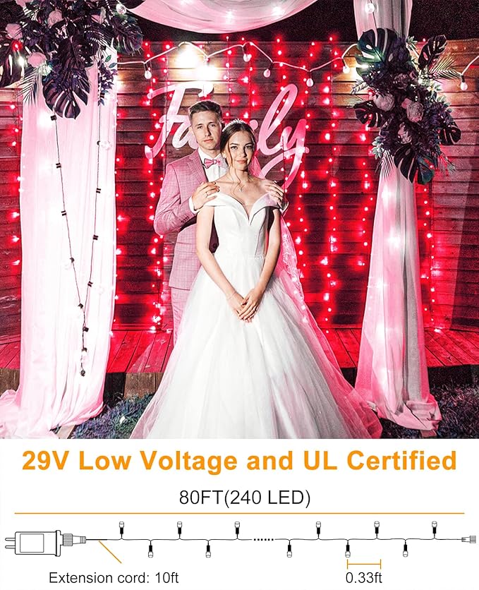 Red Christmas Lights Outdoor, 80FT 240 LED Christmas Tree Lights Waterproof Plug in, 8 Modes Connectable Christmas Decorations Green Wire for Indoor Home Patio Holiday