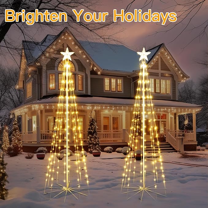 Ollny Christmas Tree Lights, 6FT 170 LED Warm White Outdoor String Lights 8 Modes Timer Function IP65 Waterproof Star Light for Indoor Outside House Yard Xmas Decorations