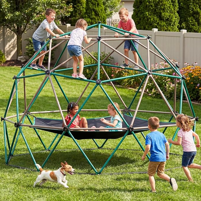 Hapfan 6.5 FT Tall Climbing Dome with Hammock, Large Jungle Gym for Kids Outdoor Backyard, Heavy Duty Monkey Bars Toys for Boys & Girls Ages 3-8 8-12, Weather-Resistant Playset, ASTM Approved