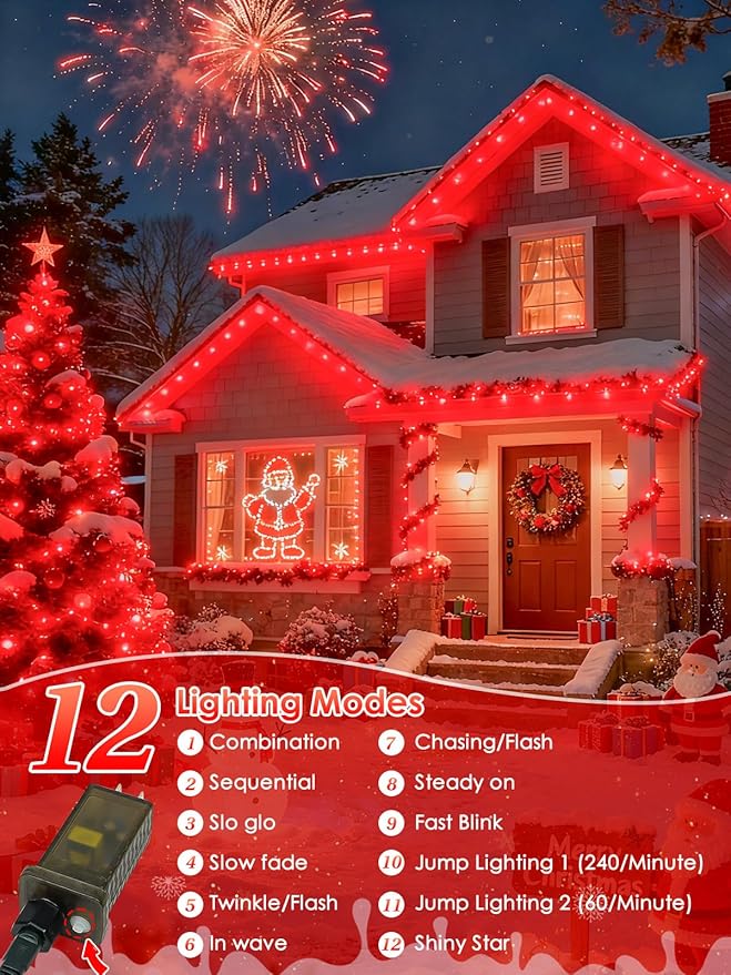 Voice Control Connectable 2PK 164FT 400LED Christmas String Lights Indoor Outdoor with Remote | Smart Twinkle Fairy String Lights 12 Modes & Timer for Xmas Tree Decor (Red)