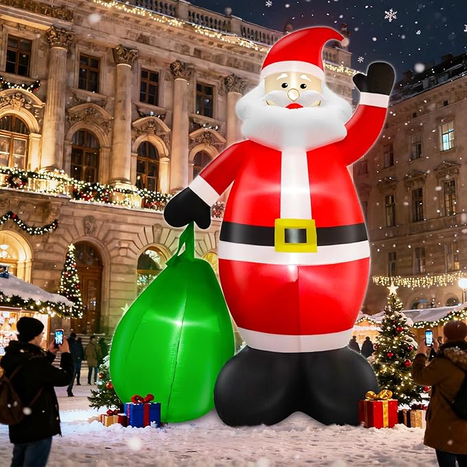 14 Ft by 8.5 Ft Giant Christmas Inflatable Santa Claus with Gift Bag Outdoor Decorations, Lighted Outside Standing Blow Up Santa Yard Decor for Lawn Garden Parties Holiday Xmas Decorations